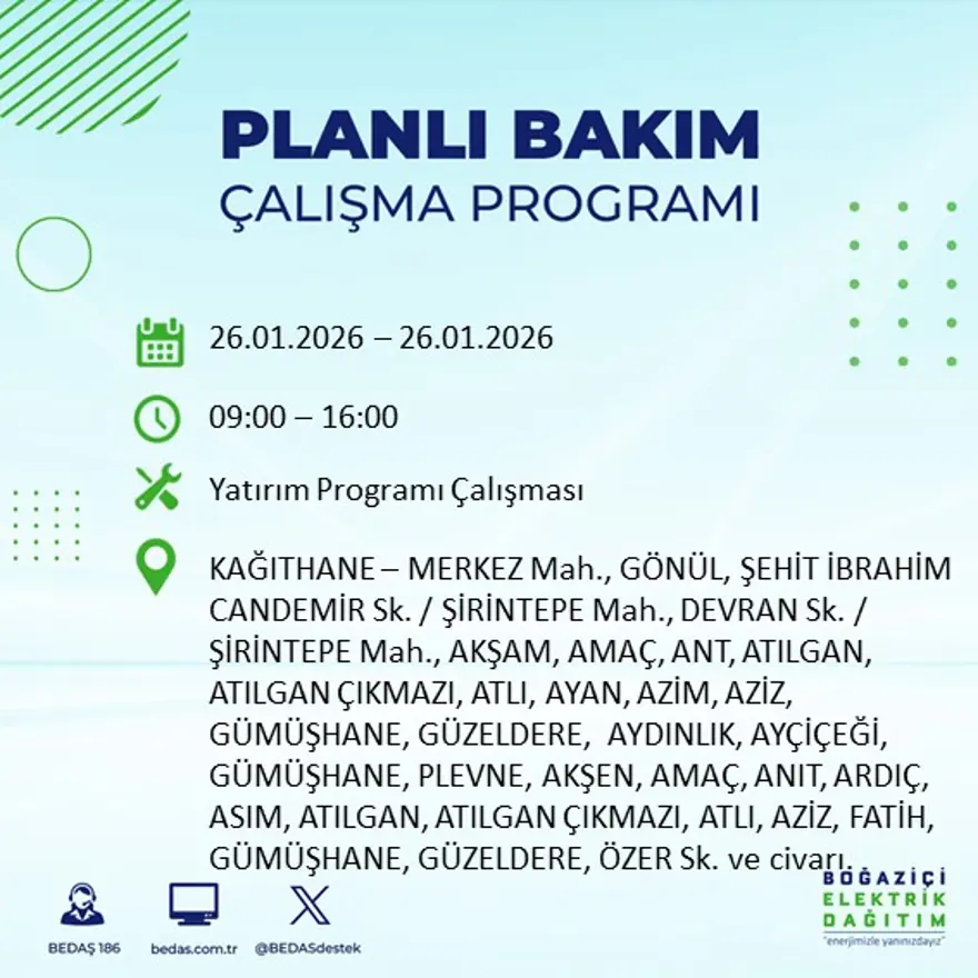 Bu gece başlayacak! İstanbul'un 22 ilçesinde elektrik kesintisi: 16 saat sürecek (26 Ocak BEDAŞ elektrik kesintisi) 5