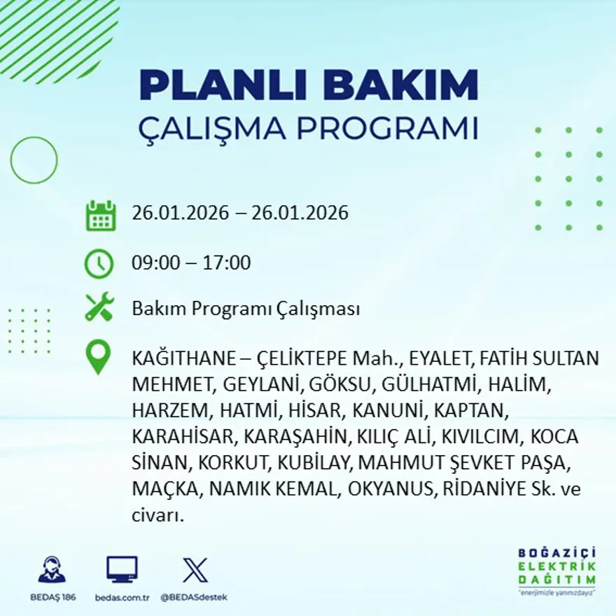Bu gece başlayacak! İstanbul'un 22 ilçesinde elektrik kesintisi: 16 saat sürecek (26 Ocak BEDAŞ elektrik kesintisi) 14