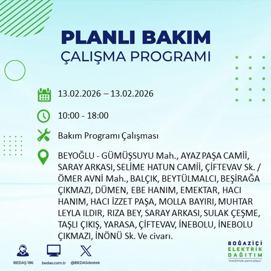 Gece 7 saat boyunca elektrik olmayacak! İstanbul'un 23 ilçesinde elektrik kesintisi (13 Şubat BEDAŞ elektrik kesintisi) 6 Gece 7 saat boyunca elektrik olmayacak! İstanbul'un 23 ilçesinde elektrik kesintisi (13 Şubat BEDAŞ elektrik kesintisi) 6