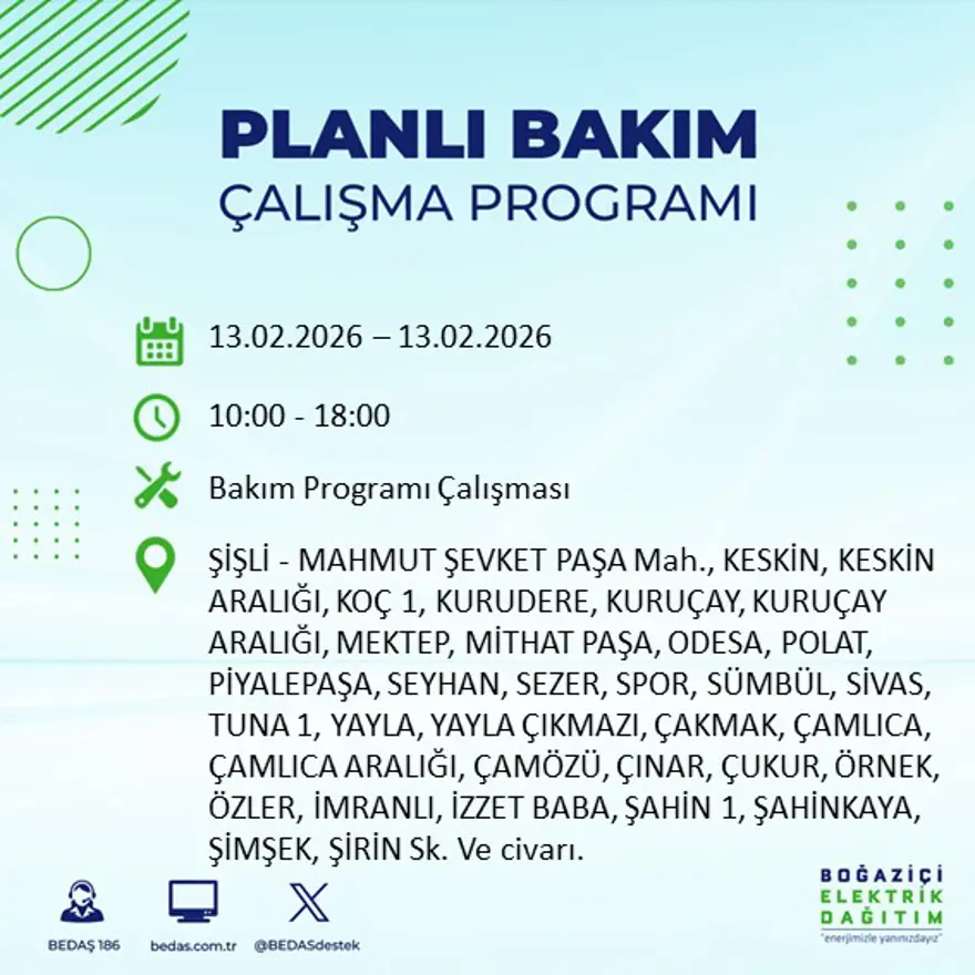 Gece 7 saat boyunca elektrik olmayacak! İstanbul'un 23 ilçesinde elektrik kesintisi (13 Şubat BEDAŞ elektrik kesintisi) 4 Gece 7 saat boyunca elektrik olmayacak! İstanbul'un 23 ilçesinde elektrik kesintisi (13 Şubat BEDAŞ elektrik kesintisi) 4