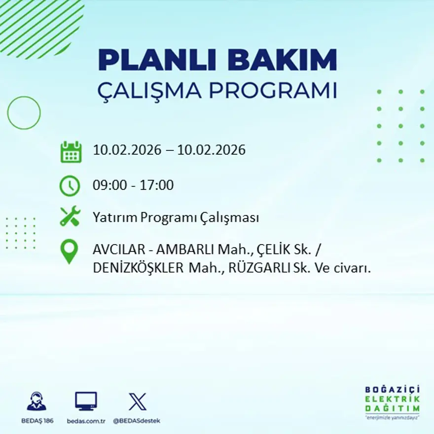 Akşam saatlerine kadar sürecek! İstanbul'un 22 ilçesinde elektrik kesintisi: 9 saat sürecek (10 Şubat BEDAŞ elektrik kesintisi) 70
