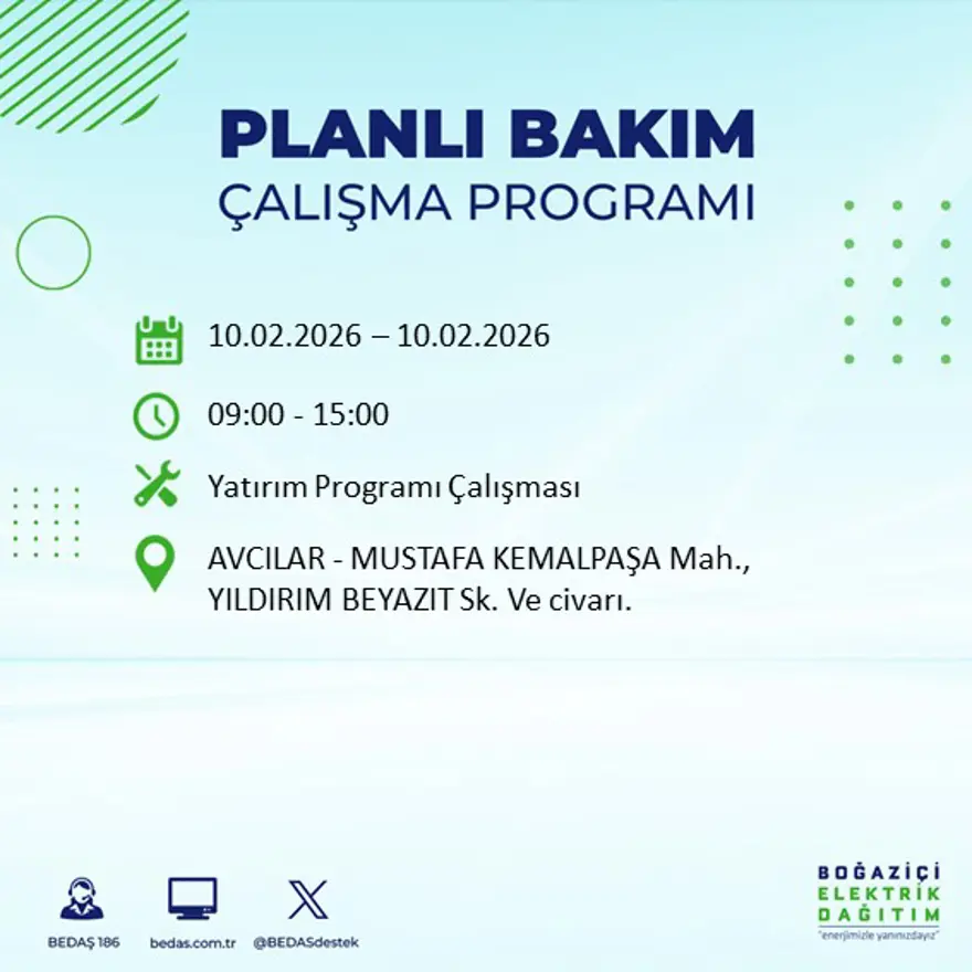 Akşam saatlerine kadar sürecek! İstanbul'un 22 ilçesinde elektrik kesintisi: 9 saat sürecek (10 Şubat BEDAŞ elektrik kesintisi) 76