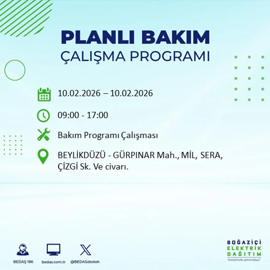Akşam saatlerine kadar sürecek! İstanbul'un 22 ilçesinde elektrik kesintisi: 9 saat sürecek (10 Şubat BEDAŞ elektrik kesintisi) 85