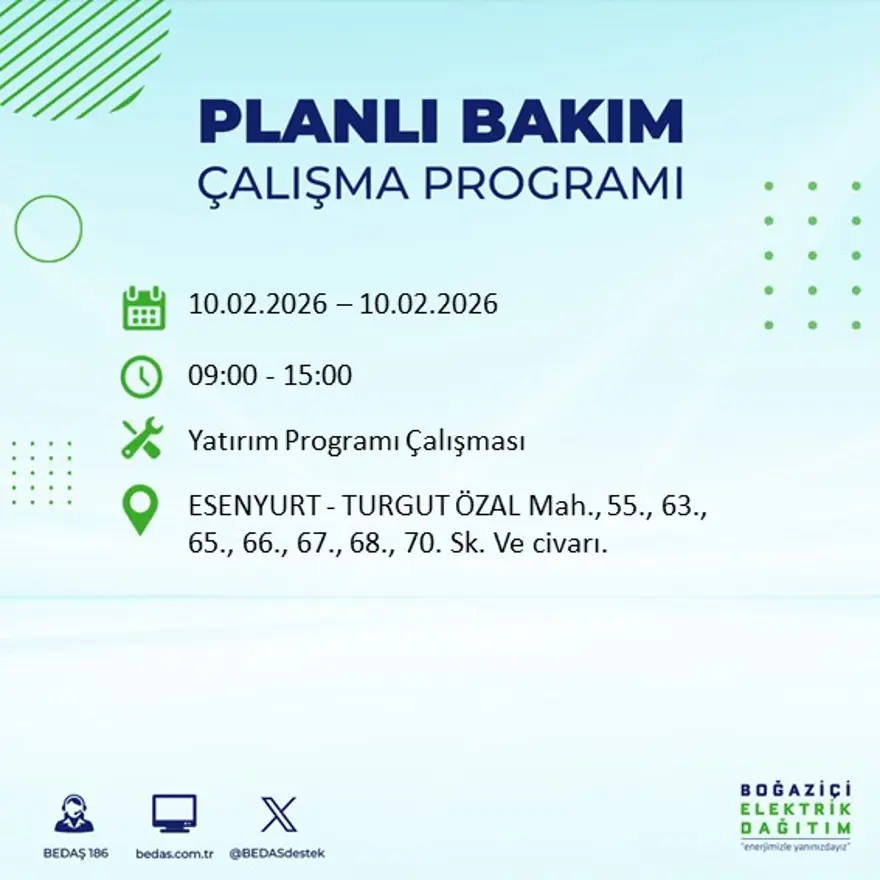 Akşam saatlerine kadar sürecek! İstanbul'un 22 ilçesinde elektrik kesintisi: 9 saat sürecek (10 Şubat BEDAŞ elektrik kesintisi) 75