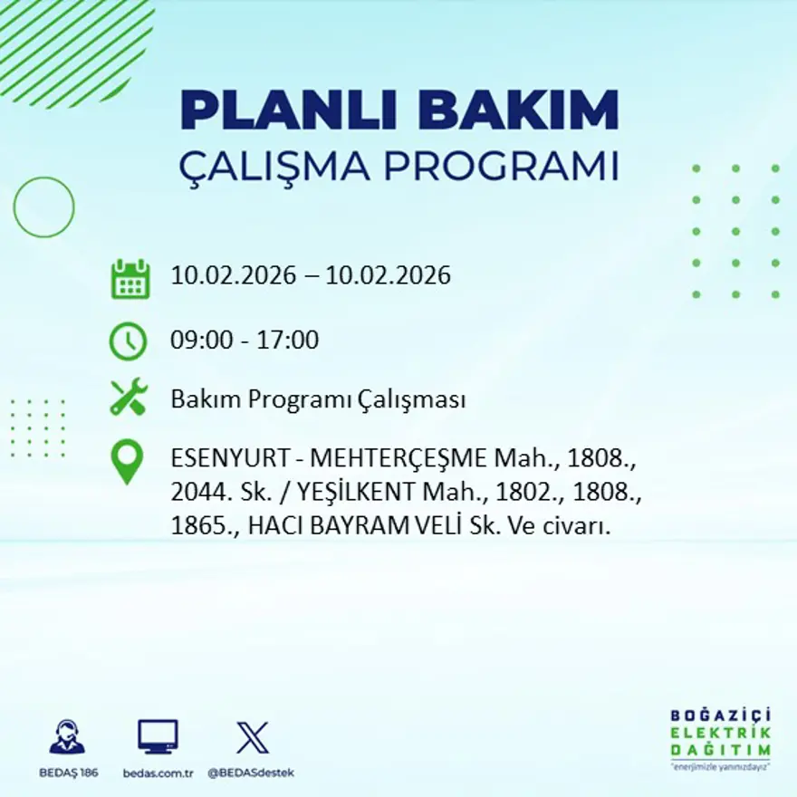 Akşam saatlerine kadar sürecek! İstanbul'un 22 ilçesinde elektrik kesintisi: 9 saat sürecek (10 Şubat BEDAŞ elektrik kesintisi) 53