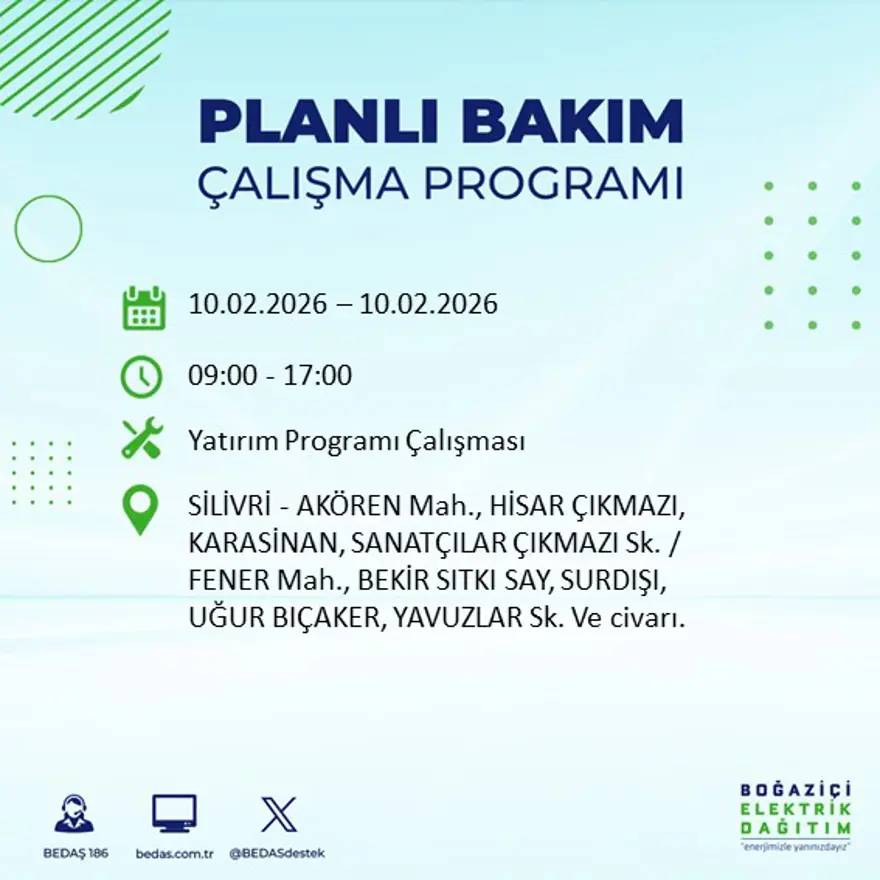 Akşam saatlerine kadar sürecek! İstanbul'un 22 ilçesinde elektrik kesintisi: 9 saat sürecek (10 Şubat BEDAŞ elektrik kesintisi) 42