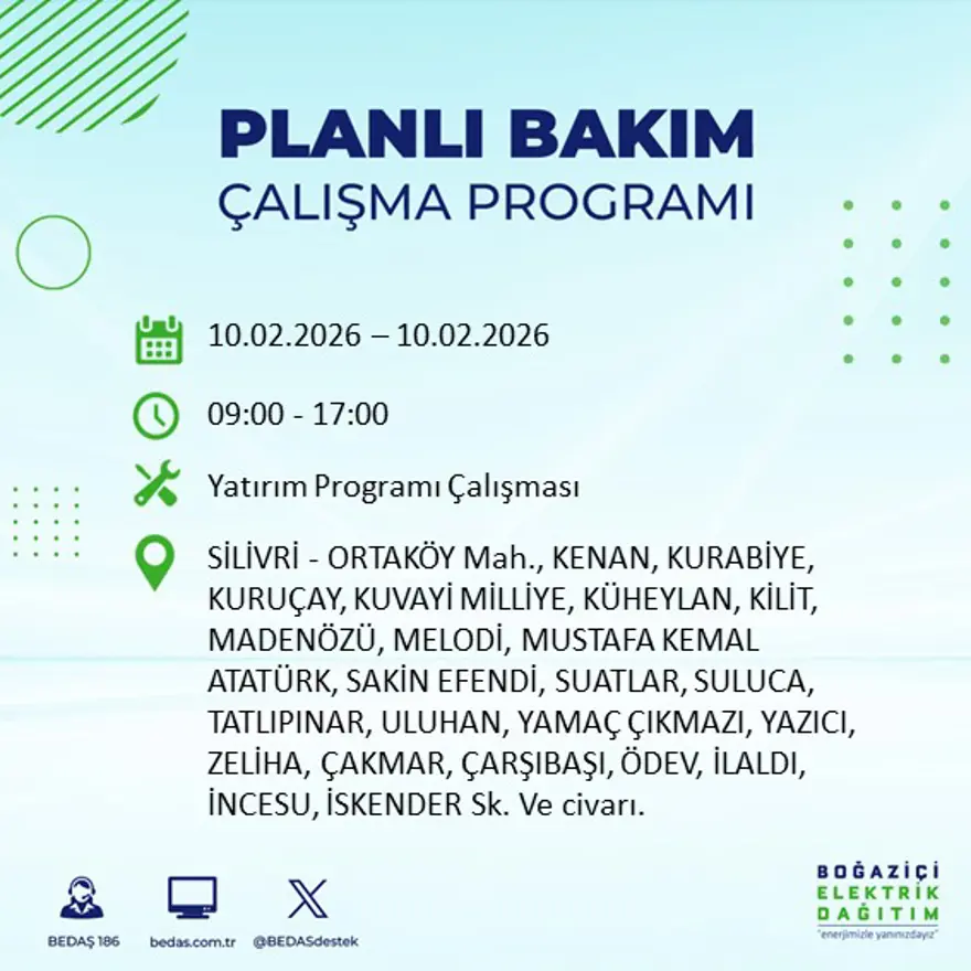 Akşam saatlerine kadar sürecek! İstanbul'un 22 ilçesinde elektrik kesintisi: 9 saat sürecek (10 Şubat BEDAŞ elektrik kesintisi) 14