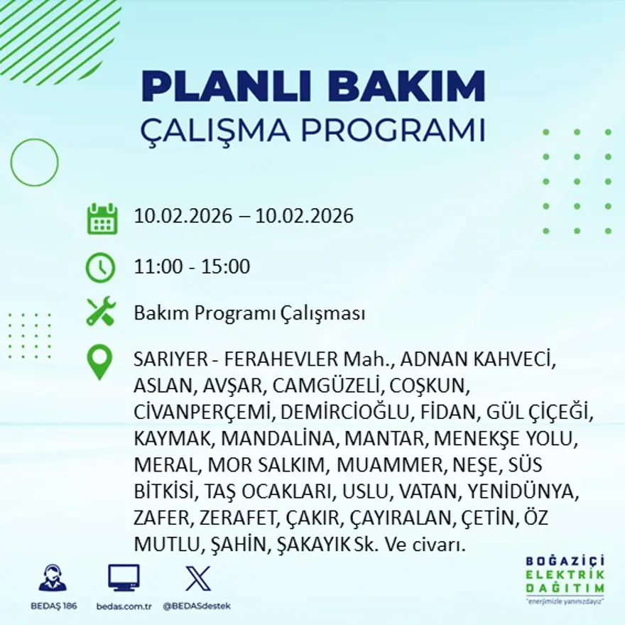 Akşam saatlerine kadar sürecek! İstanbul'un 22 ilçesinde elektrik kesintisi: 9 saat sürecek (10 Şubat BEDAŞ elektrik kesintisi) 7