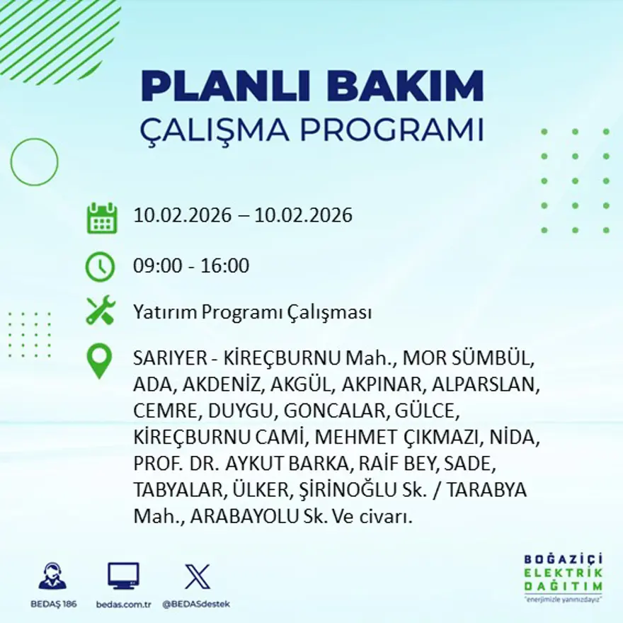 Akşam saatlerine kadar sürecek! İstanbul'un 22 ilçesinde elektrik kesintisi: 9 saat sürecek (10 Şubat BEDAŞ elektrik kesintisi) 15