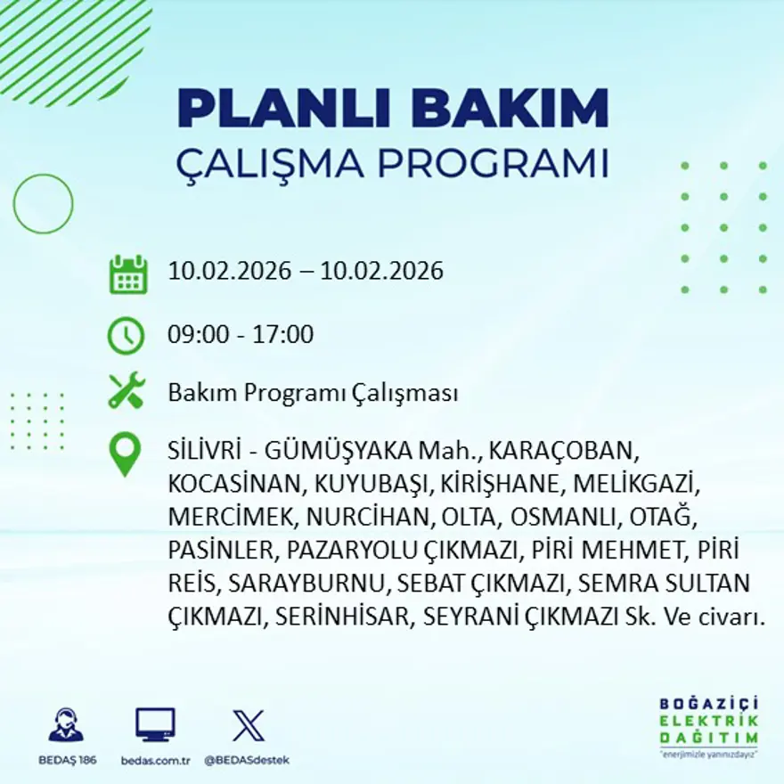 Akşam saatlerine kadar sürecek! İstanbul'un 22 ilçesinde elektrik kesintisi: 9 saat sürecek (10 Şubat BEDAŞ elektrik kesintisi) 13