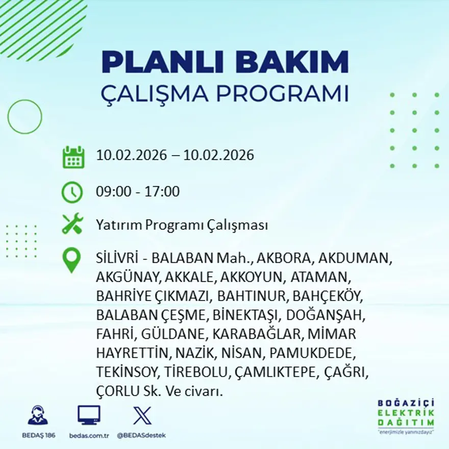 Akşam saatlerine kadar sürecek! İstanbul'un 22 ilçesinde elektrik kesintisi: 9 saat sürecek (10 Şubat BEDAŞ elektrik kesintisi) 12