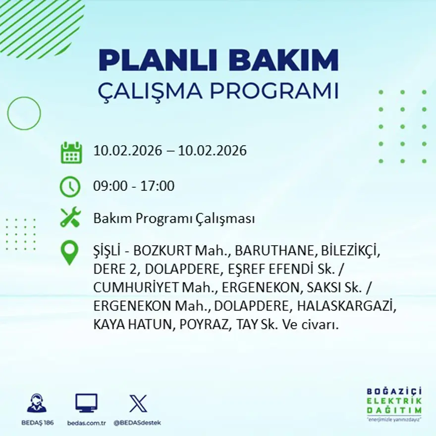 Akşam saatlerine kadar sürecek! İstanbul'un 22 ilçesinde elektrik kesintisi: 9 saat sürecek (10 Şubat BEDAŞ elektrik kesintisi) 26