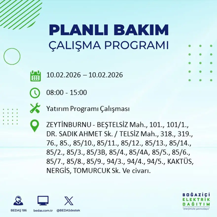 Akşam saatlerine kadar sürecek! İstanbul'un 22 ilçesinde elektrik kesintisi: 9 saat sürecek (10 Şubat BEDAŞ elektrik kesintisi) 22