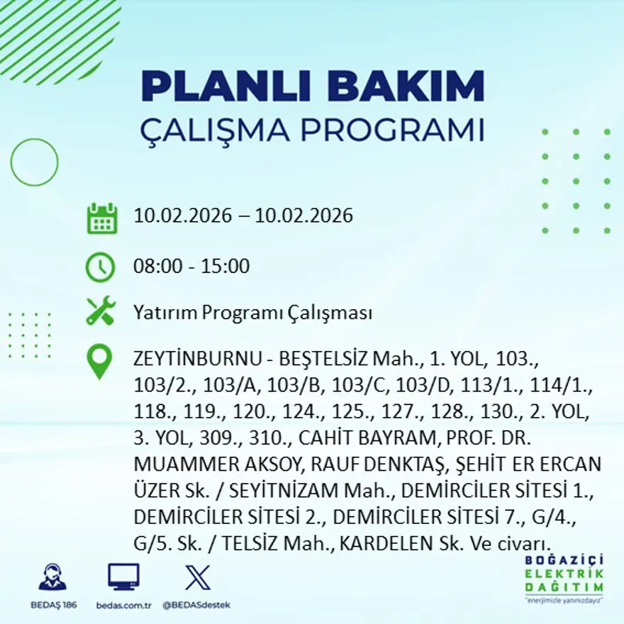 Akşam saatlerine kadar sürecek! İstanbul'un 22 ilçesinde elektrik kesintisi: 9 saat sürecek (10 Şubat BEDAŞ elektrik kesintisi) 6