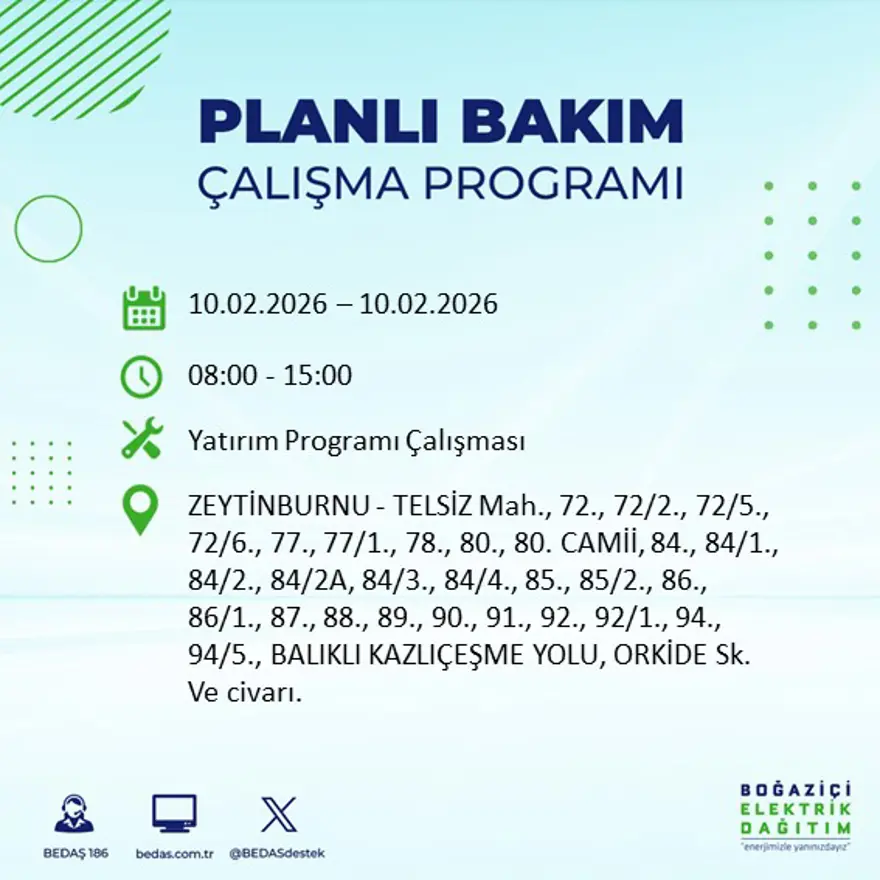 Akşam saatlerine kadar sürecek! İstanbul'un 22 ilçesinde elektrik kesintisi: 9 saat sürecek (10 Şubat BEDAŞ elektrik kesintisi) 27