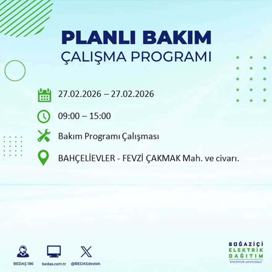 İstanbul'un 24 ilçesinde yarın elektrikler olmayacak: Birçok ilçede 6 saat elektrik kesintisi yaşanacak (27 Şubat BEDAŞ kesinti programı) 66