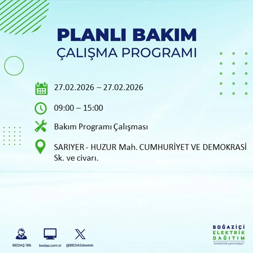İstanbul'un 24 ilçesinde yarın elektrikler olmayacak: Birçok ilçede 6 saat elektrik kesintisi yaşanacak (27 Şubat BEDAŞ kesinti programı) 52
