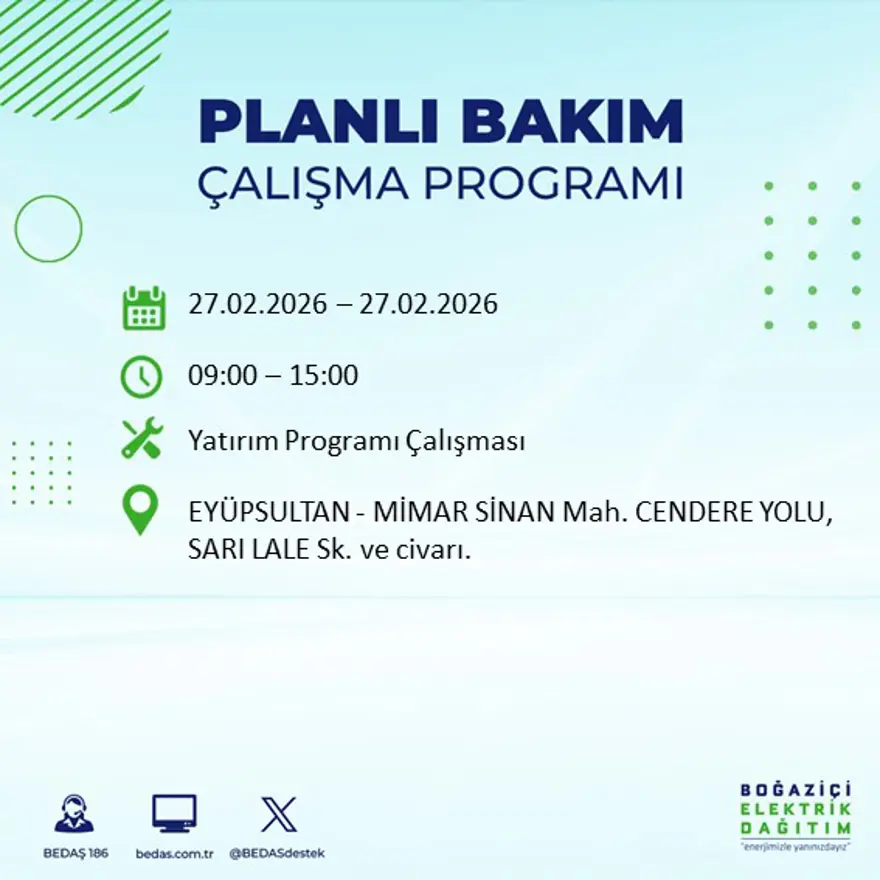 İstanbul'un 24 ilçesinde yarın elektrikler olmayacak: Birçok ilçede 6 saat elektrik kesintisi yaşanacak (27 Şubat BEDAŞ kesinti programı) 49
