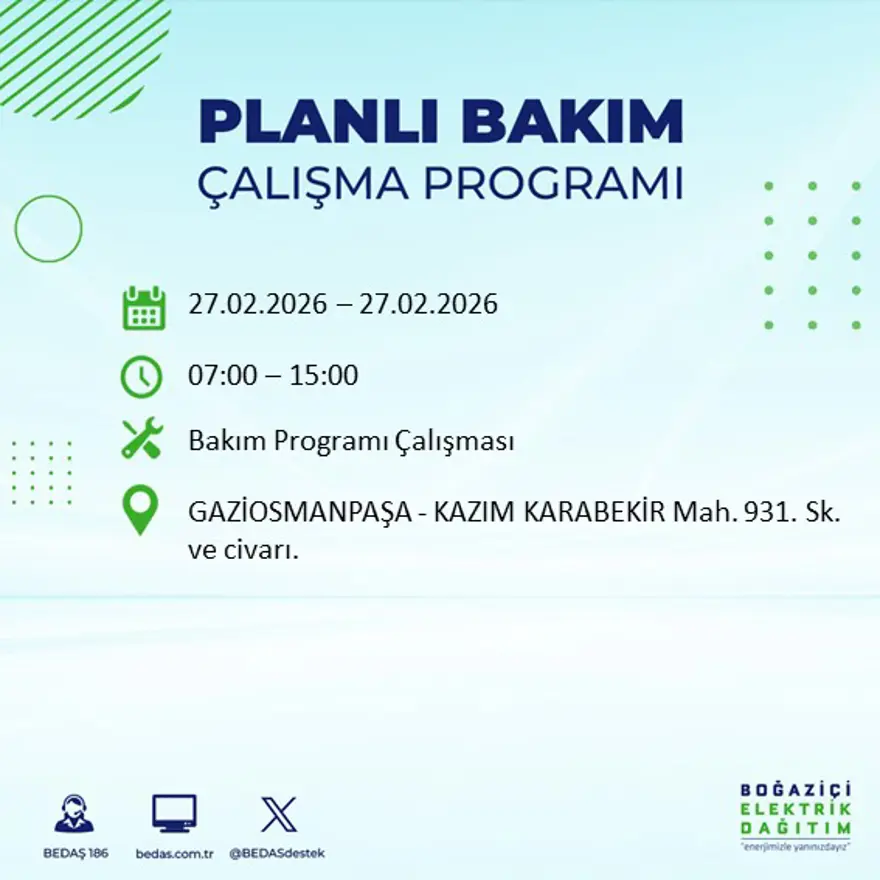 İstanbul'un 24 ilçesinde yarın elektrikler olmayacak: Birçok ilçede 6 saat elektrik kesintisi yaşanacak (27 Şubat BEDAŞ kesinti programı) 53