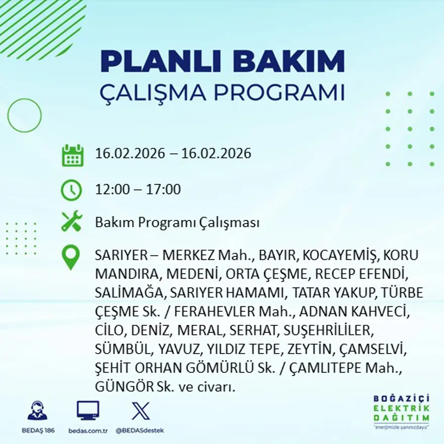 İstanbul'un 18 ilçesi yarın karanlıkta kalacak: Birçok ilçede 8 saat elektrik kesintisi yaşanacak (16 Şubat BEDAŞ kesinti programı) 2