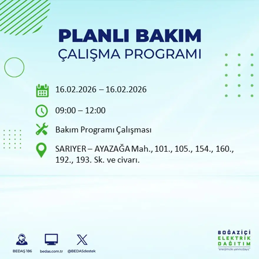 İstanbul'un 18 ilçesi yarın karanlıkta kalacak: Birçok ilçede 8 saat elektrik kesintisi yaşanacak (16 Şubat BEDAŞ kesinti programı) 49