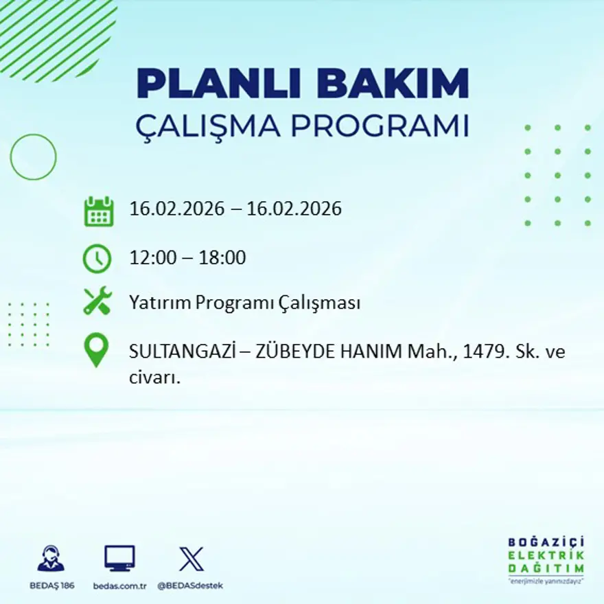 İstanbul'un 18 ilçesi yarın karanlıkta kalacak: Birçok ilçede 8 saat elektrik kesintisi yaşanacak (16 Şubat BEDAŞ kesinti programı) 58