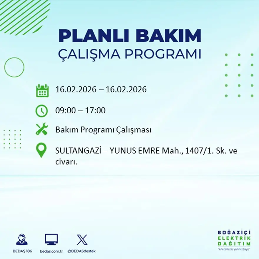 İstanbul'un 18 ilçesi yarın karanlıkta kalacak: Birçok ilçede 8 saat elektrik kesintisi yaşanacak (16 Şubat BEDAŞ kesinti programı) 59