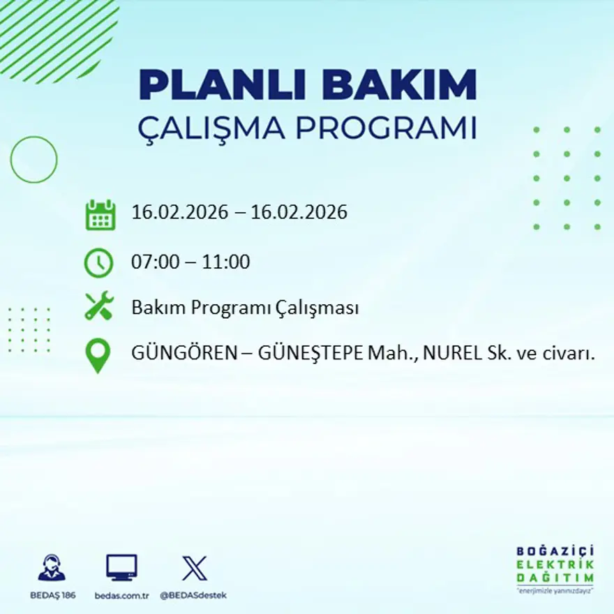 İstanbul'un 18 ilçesi yarın karanlıkta kalacak: Birçok ilçede 8 saat elektrik kesintisi yaşanacak (16 Şubat BEDAŞ kesinti programı) 56