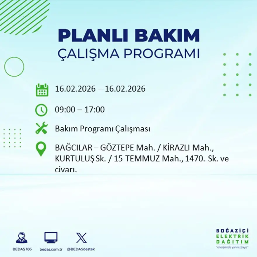 İstanbul'un 18 ilçesi yarın karanlıkta kalacak: Birçok ilçede 8 saat elektrik kesintisi yaşanacak (16 Şubat BEDAŞ kesinti programı) 42