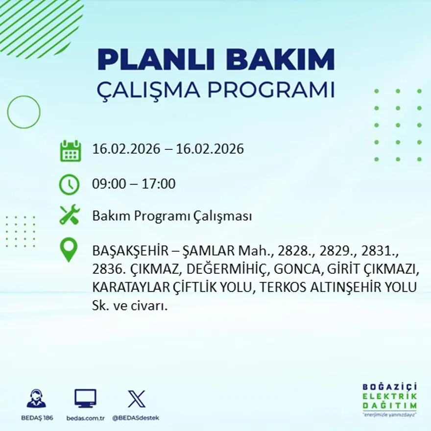 İstanbul'un 18 ilçesi yarın karanlıkta kalacak: Birçok ilçede 8 saat elektrik kesintisi yaşanacak (16 Şubat BEDAŞ kesinti programı) 35