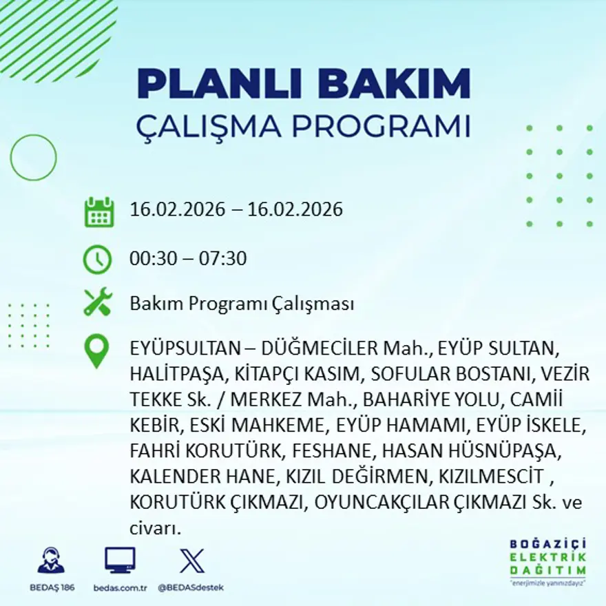 İstanbul'un 18 ilçesi yarın karanlıkta kalacak: Birçok ilçede 8 saat elektrik kesintisi yaşanacak (16 Şubat BEDAŞ kesinti programı) 3