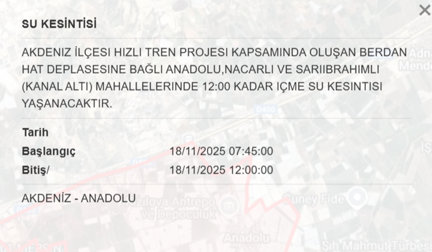 Mersin'in birçok ilçesinde su kesintisi yaşanacak (18 Kasım MESKİ su kesintisi programı) 4