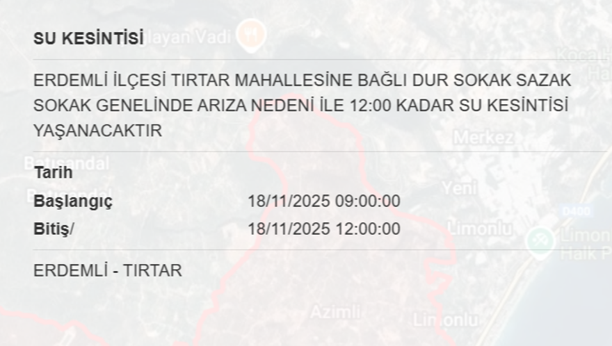Mersin'in birçok ilçesinde su kesintisi yaşanacak (18 Kasım MESKİ su kesintisi programı) 10