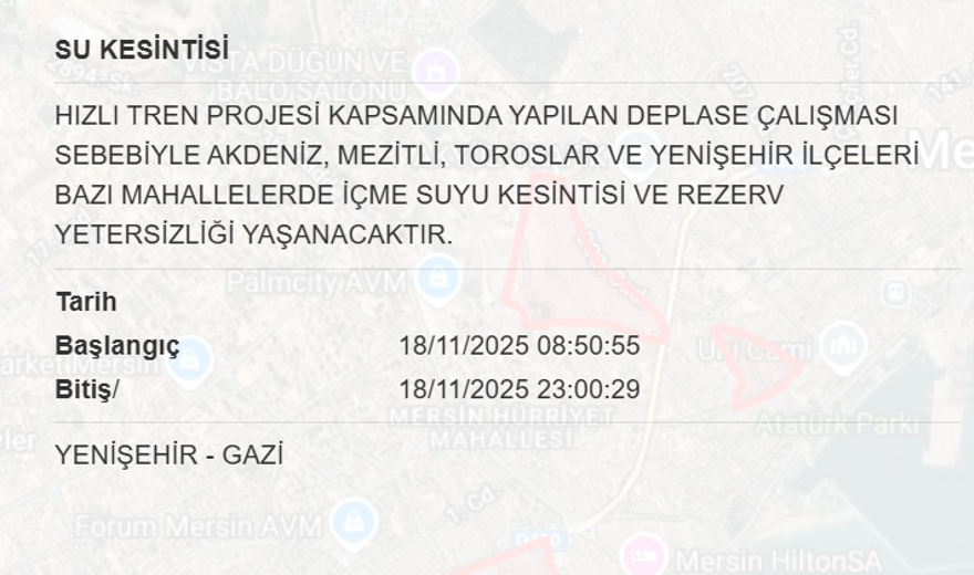 Mersin'in birçok ilçesinde su kesintisi yaşanacak (18 Kasım MESKİ su kesintisi programı) 2