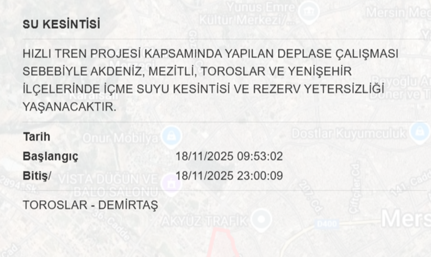 Mersin'in birçok ilçesinde su kesintisi yaşanacak (18 Kasım MESKİ su kesintisi programı) 6