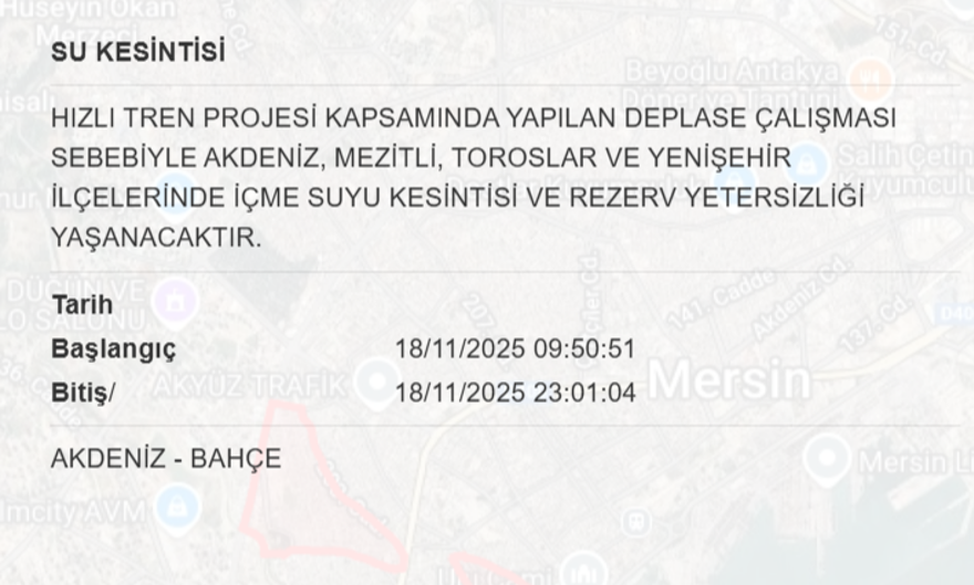 Mersin'in birçok ilçesinde su kesintisi yaşanacak (18 Kasım MESKİ su kesintisi programı) 5