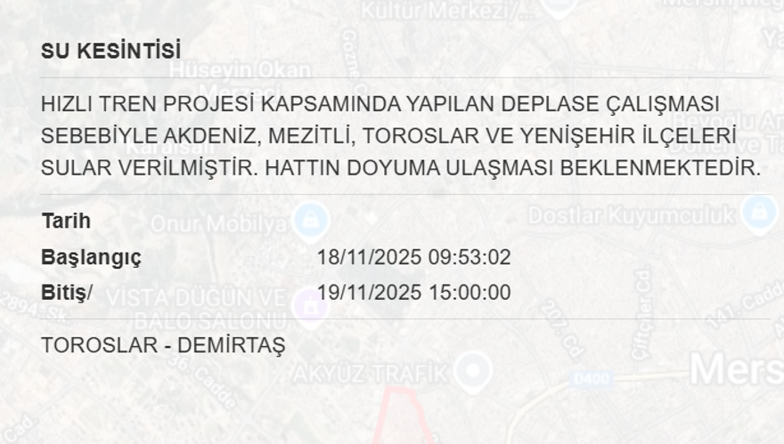 Mersin'in 9 ilçesinde su kesintisi yaşanacak (19 Kasım MESKİ su kesintisi programı) 2