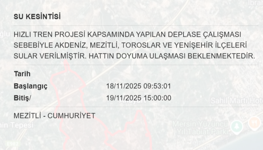 Mersin'in 9 ilçesinde su kesintisi yaşanacak (19 Kasım MESKİ su kesintisi programı) 8