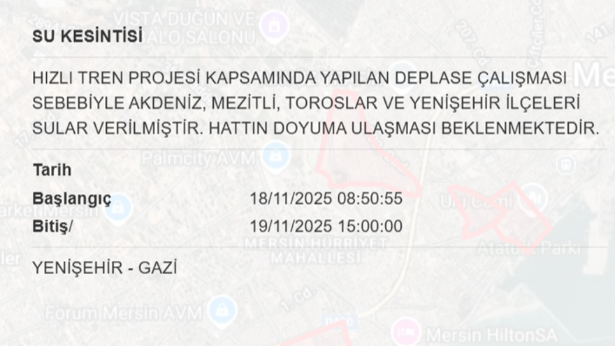 Mersin'in 9 ilçesinde su kesintisi yaşanacak (19 Kasım MESKİ su kesintisi programı) 5