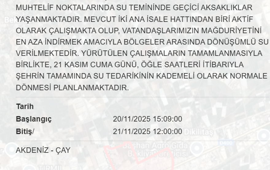 Bugün başlayacak, 21 saat sürecek: Mersin'in birçok ilçesinde su kesintisi yaşanacak (20-21 Kasım MESKİ su kesintisi programı) 5