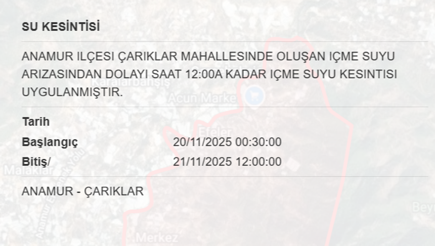 Bugün başlayacak, 21 saat sürecek: Mersin'in birçok ilçesinde su kesintisi yaşanacak (20-21 Kasım MESKİ su kesintisi programı) 7