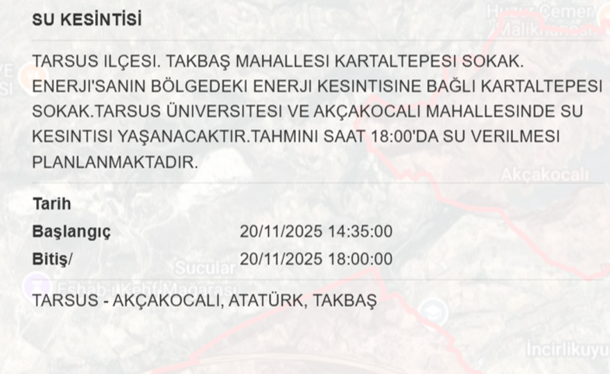 Bugün başlayacak, 21 saat sürecek: Mersin'in birçok ilçesinde su kesintisi yaşanacak (20-21 Kasım MESKİ su kesintisi programı) 6