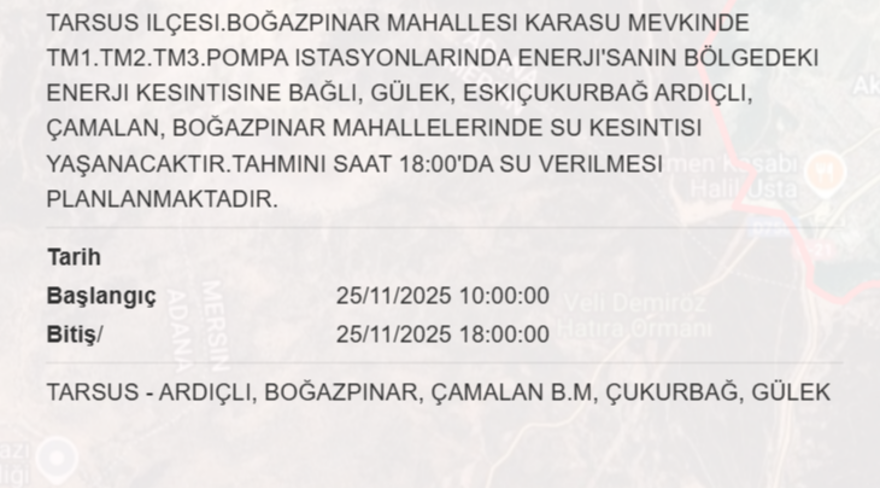 Mersin'in birçok ilçesinde su kesintisi yaşanacak: 8 saat sürecek (25 Kasım MESKİ su kesintisi programı) 3