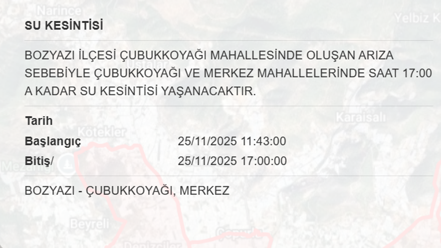 Mersin'in birçok ilçesinde su kesintisi yaşanacak: 8 saat sürecek (25 Kasım MESKİ su kesintisi programı) 2