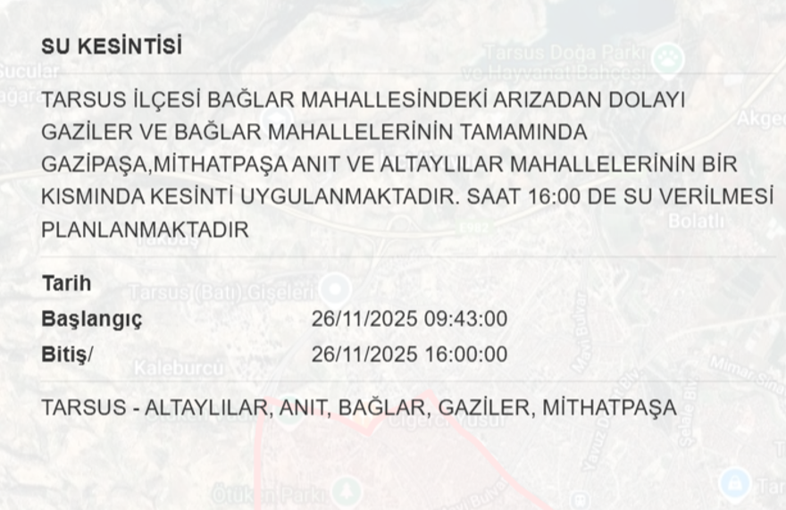 Mersin'in birçok ilçesinde su kesintisi yaşanacak: 6 saat sürecek (26 Kasım MESKİ su kesintisi programı) 5
