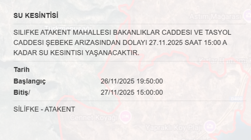 Gece saatlerine kadar sürecek: Mersin'in bazı ilçelerinde 16 saat su kesintisi yaşanacak (27 Kasım MESKİ su kesintisi programı) 10 Gece saatlerine kadar sürecek: Mersin'in bazı ilçelerinde 16 saat su kesintisi yaşanacak (27 Kasım MESKİ su kesintisi programı) 10