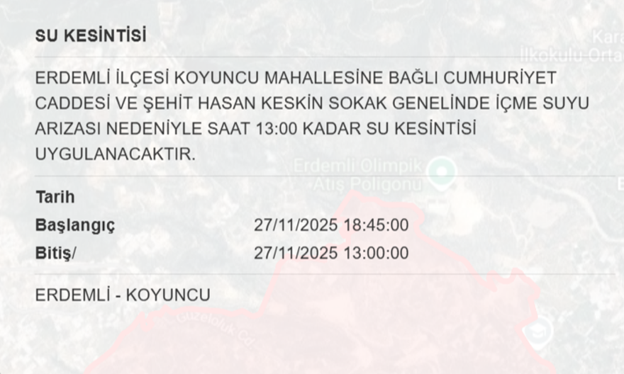 Gece saatlerine kadar sürecek: Mersin'in bazı ilçelerinde 16 saat su kesintisi yaşanacak (27 Kasım MESKİ su kesintisi programı) 2 Gece saatlerine kadar sürecek: Mersin'in bazı ilçelerinde 16 saat su kesintisi yaşanacak (27 Kasım MESKİ su kesintisi programı) 2