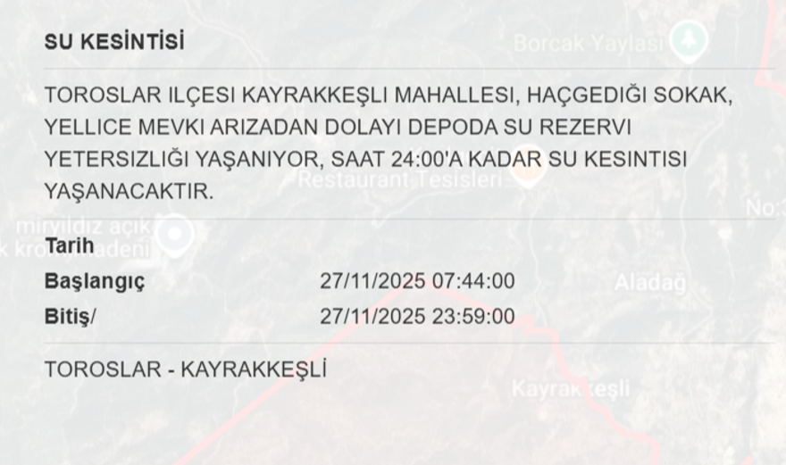Gece saatlerine kadar sürecek: Mersin'in bazı ilçelerinde 16 saat su kesintisi yaşanacak (27 Kasım MESKİ su kesintisi programı) 8 Gece saatlerine kadar sürecek: Mersin'in bazı ilçelerinde 16 saat su kesintisi yaşanacak (27 Kasım MESKİ su kesintisi programı) 8