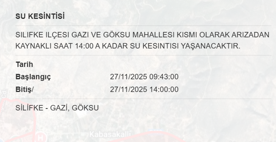 Gece saatlerine kadar sürecek: Mersin'in bazı ilçelerinde 16 saat su kesintisi yaşanacak (27 Kasım MESKİ su kesintisi programı) 11 Gece saatlerine kadar sürecek: Mersin'in bazı ilçelerinde 16 saat su kesintisi yaşanacak (27 Kasım MESKİ su kesintisi programı) 11
