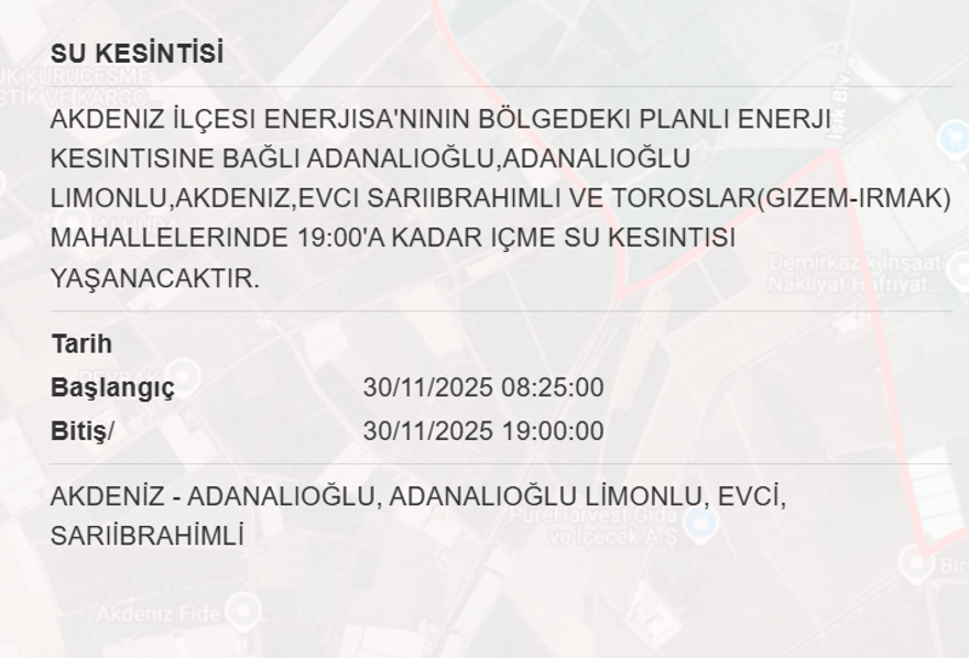 Mersin'in 4 ilçesinde su kesintisi yaşanacak: 11 saat sürecek (30 KASIM MESKİ kesintisi programı) 1